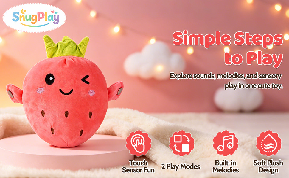 Simple steps to play with the SnugPlay strawberry plush toy
