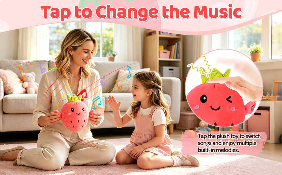 Tap the SnugPlay strawberry toy to change the music